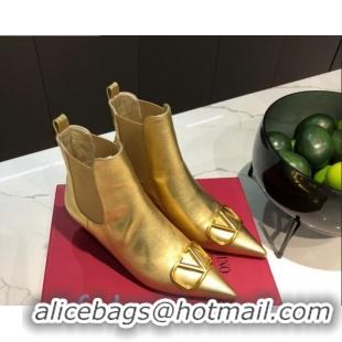 Most Popular Valentino VLogo Metallic Leather Heel 40 Boots 082711 Gold