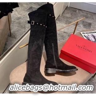 Grade Design Valentino Rockstud Suede Over Knee High Boots 082746 Black