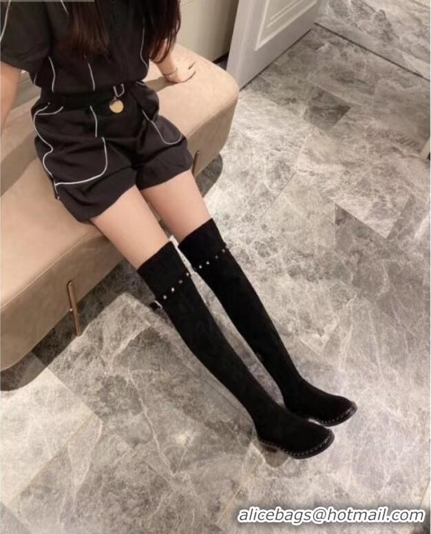 Grade Design Valentino Rockstud Suede Over Knee High Boots 082746 Black