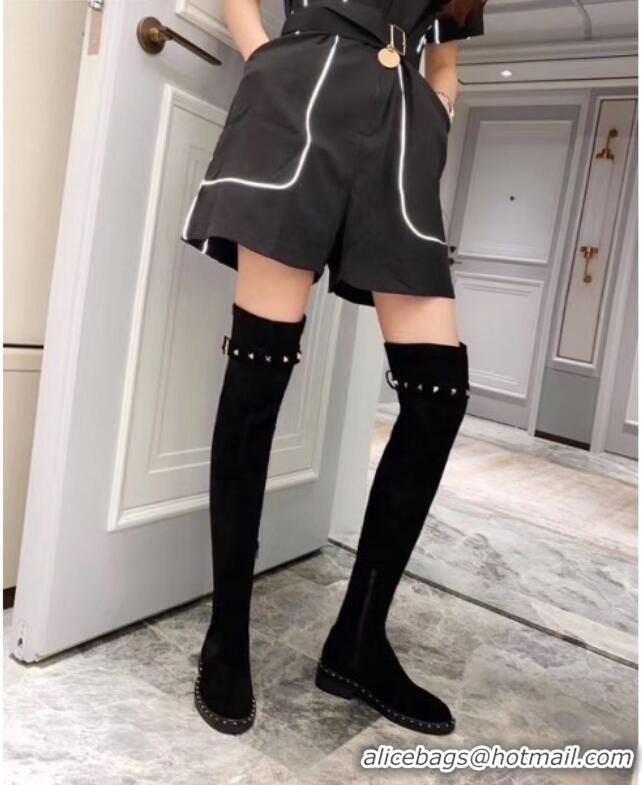 Grade Design Valentino Rockstud Suede Over Knee High Boots 082746 Black