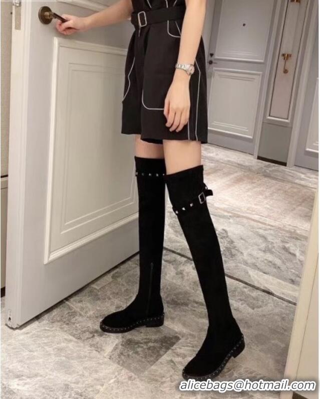 Grade Design Valentino Rockstud Suede Over Knee High Boots 082746 Black