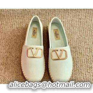 Best Price Valentino VLogo Leather Espadrilles 082816 White