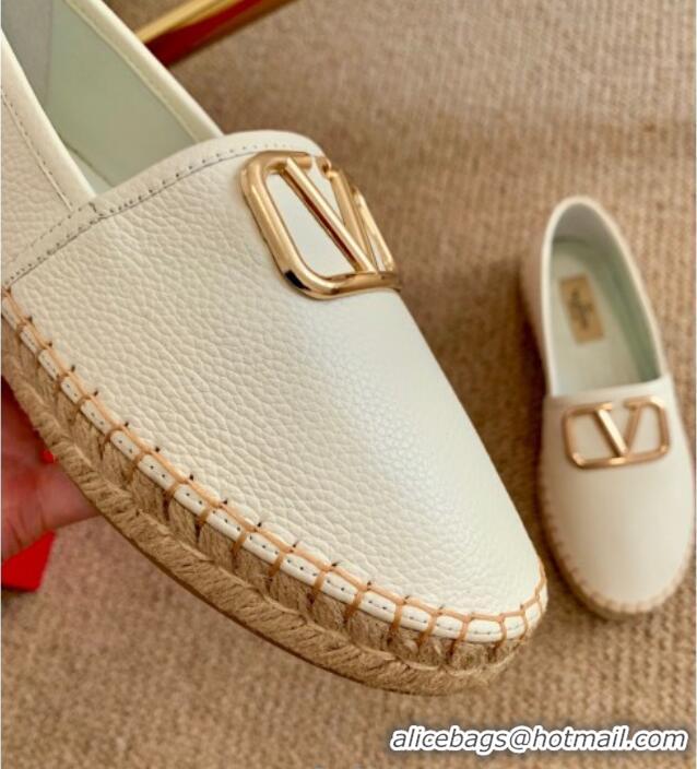 Best Price Valentino VLogo Leather Espadrilles 082816 White