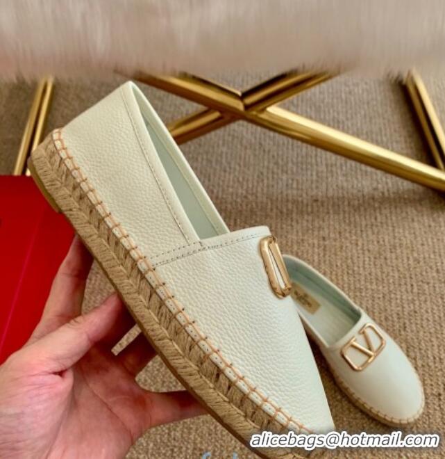 Best Price Valentino VLogo Leather Espadrilles 082816 White