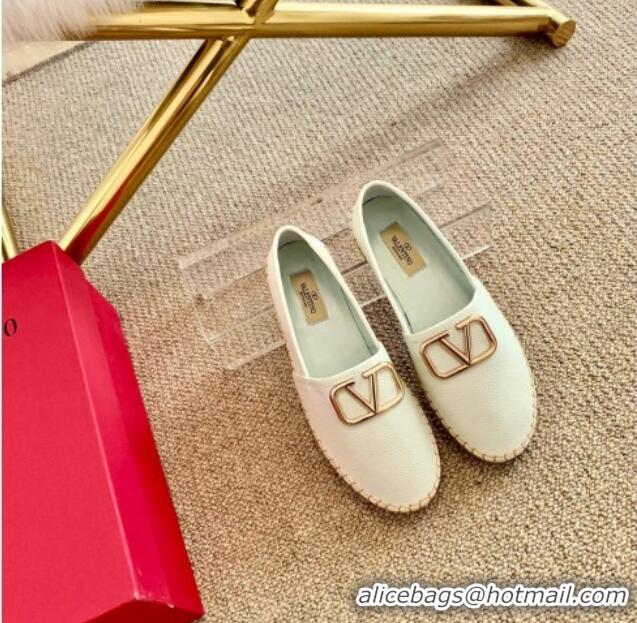 Best Price Valentino VLogo Leather Espadrilles 082816 White