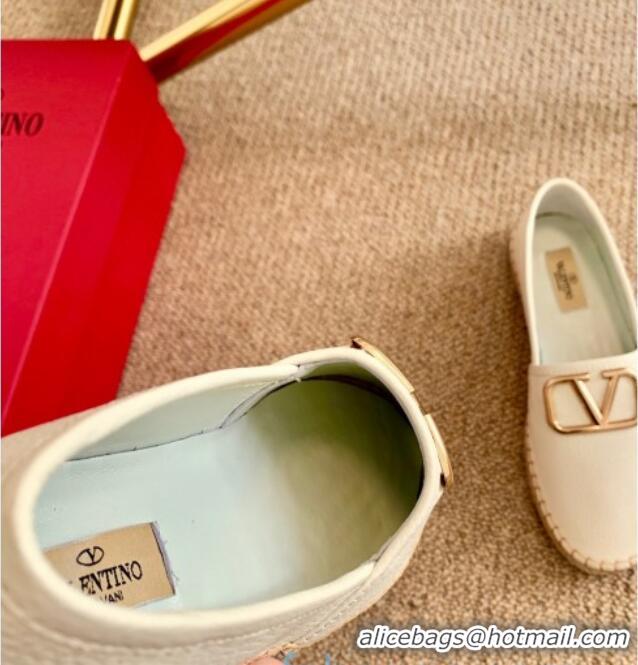 Best Price Valentino VLogo Leather Espadrilles 082816 White