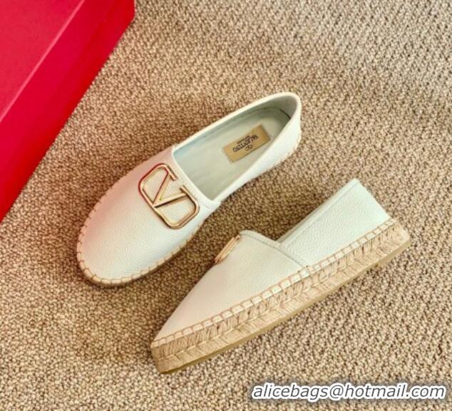 Best Price Valentino VLogo Leather Espadrilles 082816 White