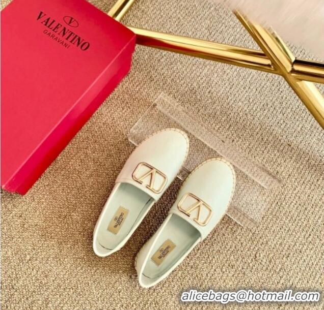 Best Price Valentino VLogo Leather Espadrilles 082816 White