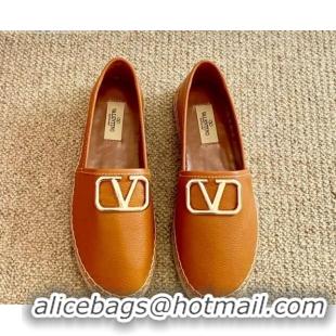 Top Quality Valentino VLogo Leather Espadrilles 082816 Brown