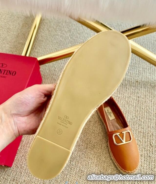 Top Quality Valentino VLogo Leather Espadrilles 082816 Brown