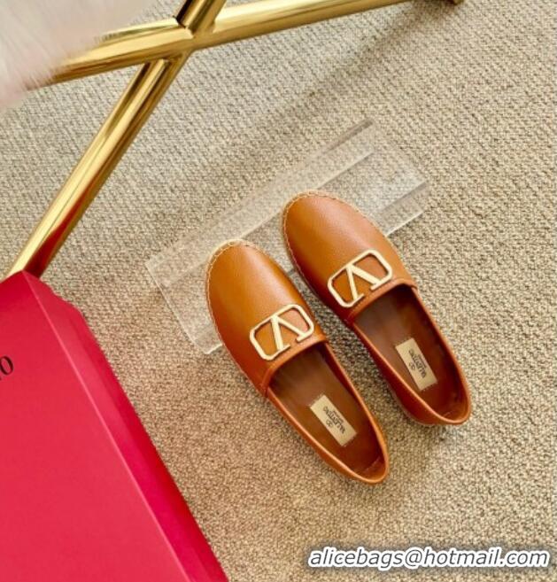 Top Quality Valentino VLogo Leather Espadrilles 082816 Brown