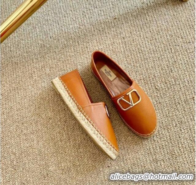 Top Quality Valentino VLogo Leather Espadrilles 082816 Brown