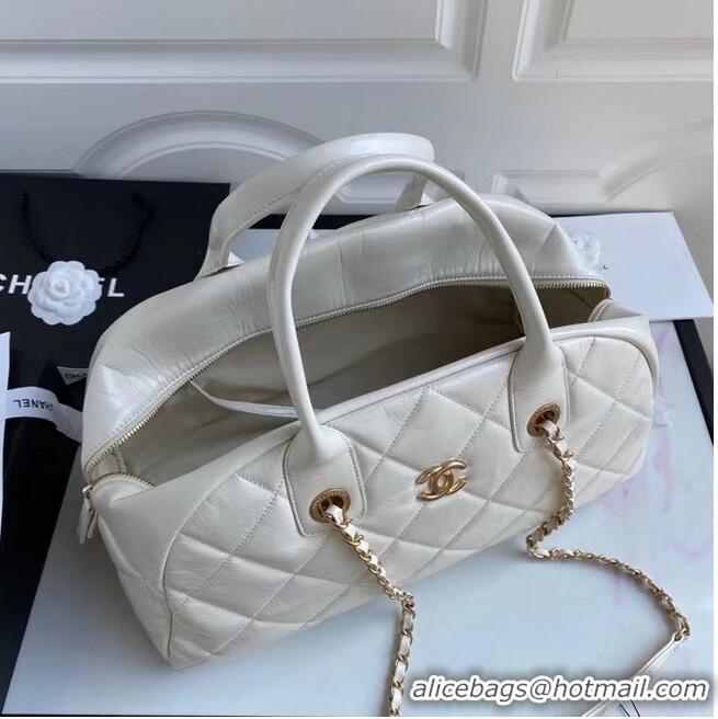 Promotional Chanel Original Sheepskin Leather Travel Bag AS2223 White