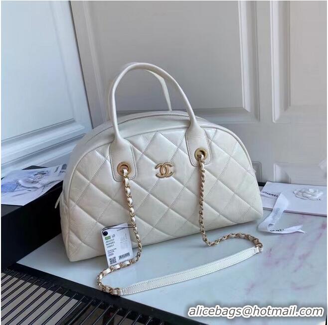 Promotional Chanel Original Sheepskin Leather Travel Bag AS2223 White