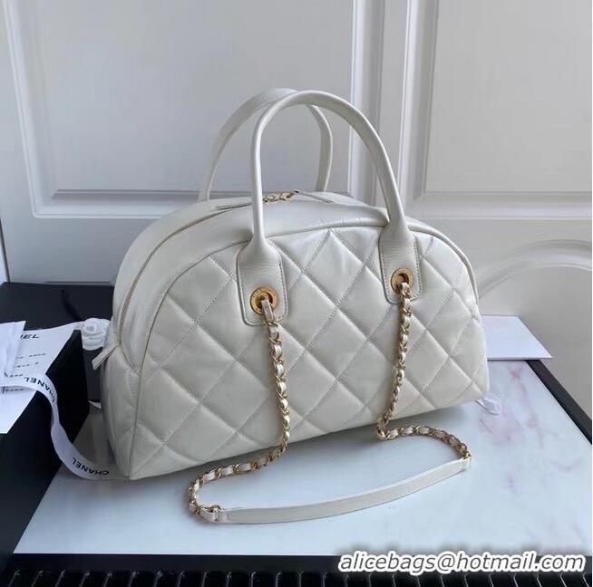 Promotional Chanel Original Sheepskin Leather Travel Bag AS2223 White