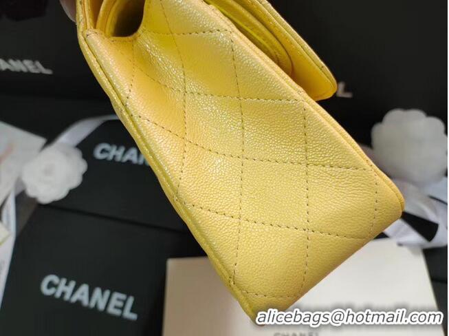 Grade Quality Chanel flap bag Iridescent Grained Calfskin&silver Metal -Tone AS1112 yellow