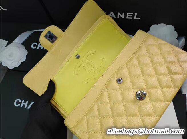 Grade Quality Chanel flap bag Iridescent Grained Calfskin&silver Metal -Tone AS1112 yellow