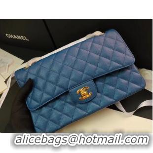 Unique Style Chanel flap bag Iridescent Grained Calfskin&Gold-Tone AS1112 blue