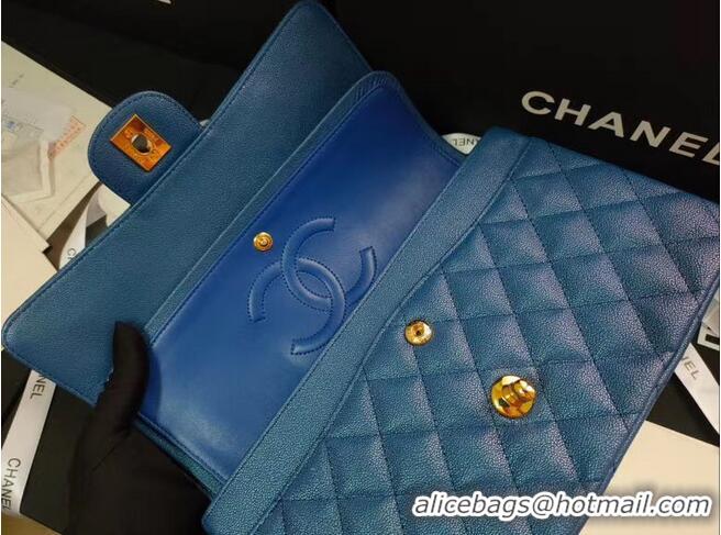 Unique Style Chanel flap bag Iridescent Grained Calfskin&Gold-Tone AS1112 blue