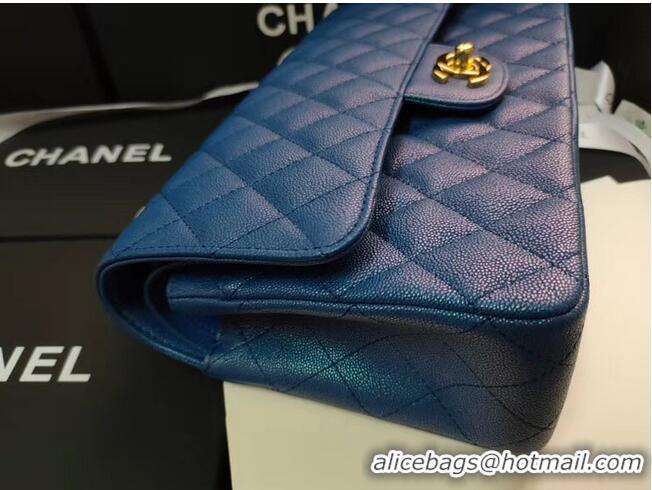 Unique Style Chanel flap bag Iridescent Grained Calfskin&Gold-Tone AS1112 blue