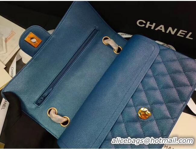 Unique Style Chanel flap bag Iridescent Grained Calfskin&Gold-Tone AS1112 blue