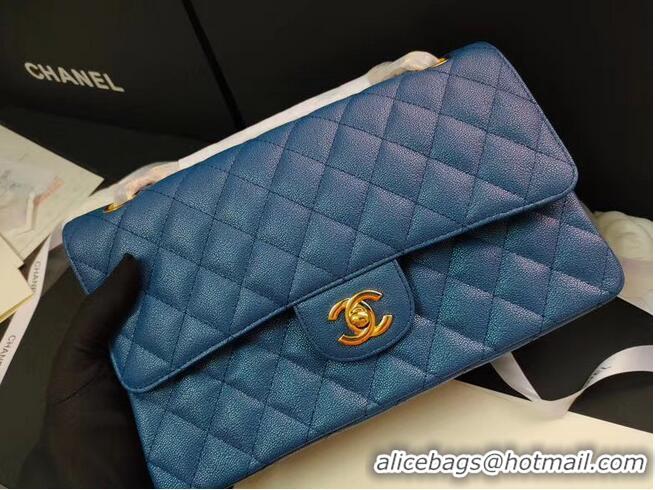 Unique Style Chanel flap bag Iridescent Grained Calfskin&Gold-Tone AS1112 blue