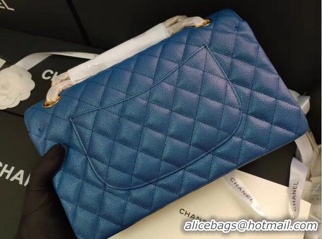 Unique Style Chanel flap bag Iridescent Grained Calfskin&Gold-Tone AS1112 blue