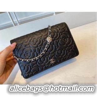 Best Grade Chanel classic clutch with chain Lambskin & silver-Tone Metal AP3317 black