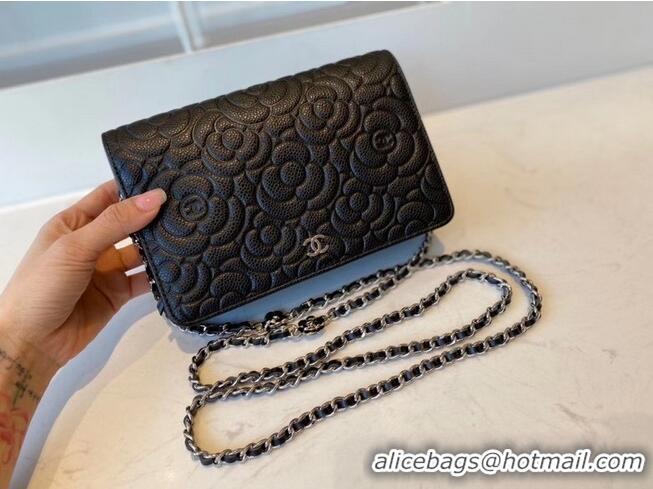 Best Grade Chanel classic clutch with chain Lambskin & silver-Tone Metal AP3317 black