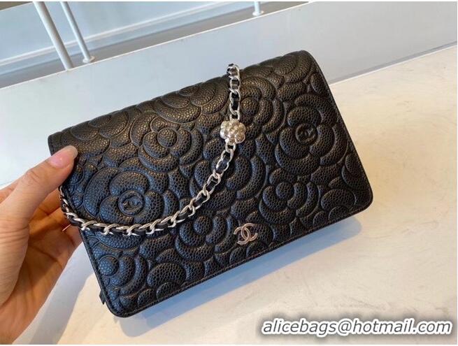 Best Grade Chanel classic clutch with chain Lambskin & silver-Tone Metal AP3317 black