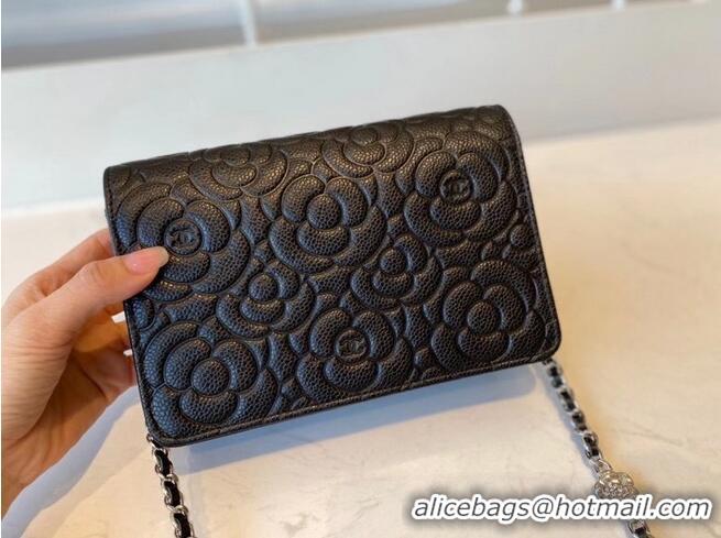 Best Grade Chanel classic clutch with chain Lambskin & silver-Tone Metal AP3317 black