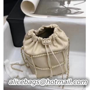 Super Quality Chanel drawstring bag Lambskin & Gold Metal AS2388 white