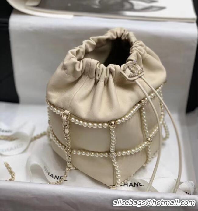 Super Quality Chanel drawstring bag Lambskin & Gold Metal AS2388 white