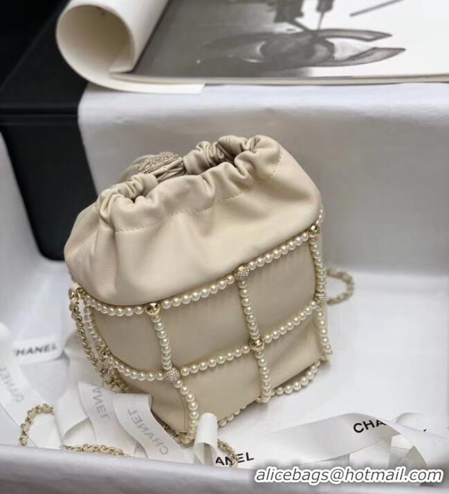 Super Quality Chanel drawstring bag Lambskin & Gold Metal AS2388 white