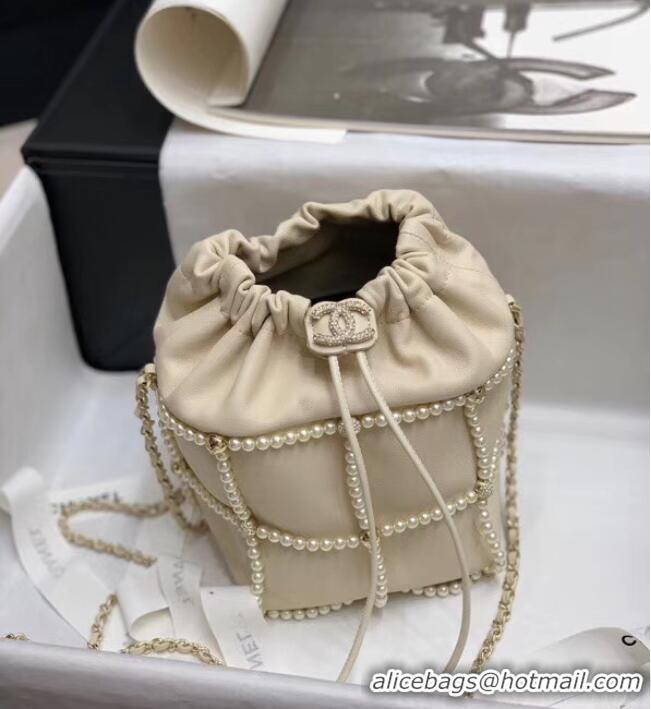 Super Quality Chanel drawstring bag Lambskin & Gold Metal AS2388 white