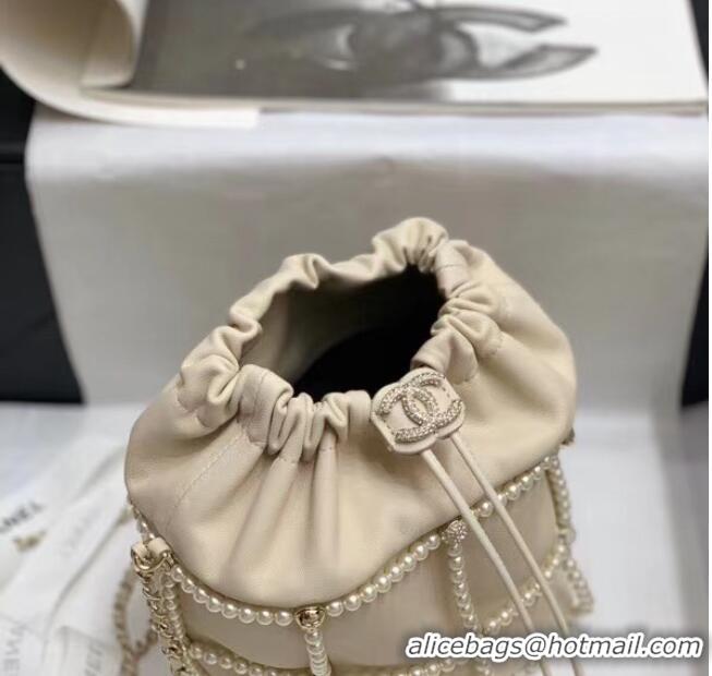 Super Quality Chanel drawstring bag Lambskin & Gold Metal AS2388 white