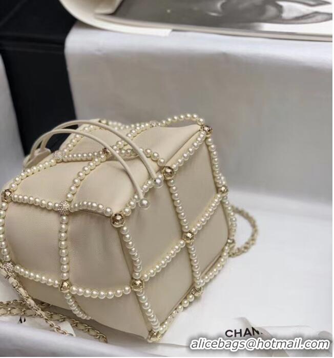 Super Quality Chanel drawstring bag Lambskin & Gold Metal AS2388 white