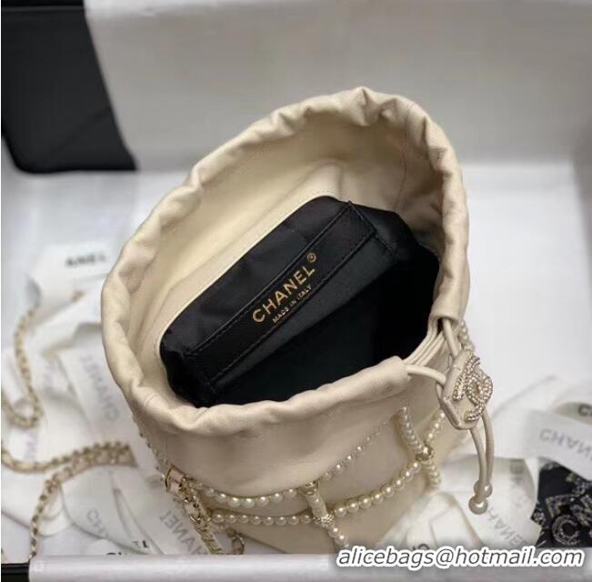 Super Quality Chanel drawstring bag Lambskin & Gold Metal AS2388 white