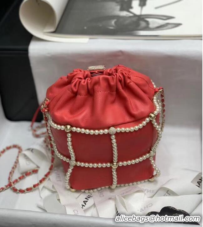 Good Product Chanel drawstring bag Lambskin & Gold Metal AS2388 red