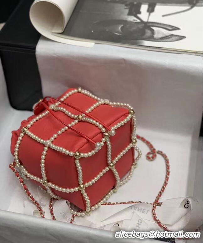 Good Product Chanel drawstring bag Lambskin & Gold Metal AS2388 red