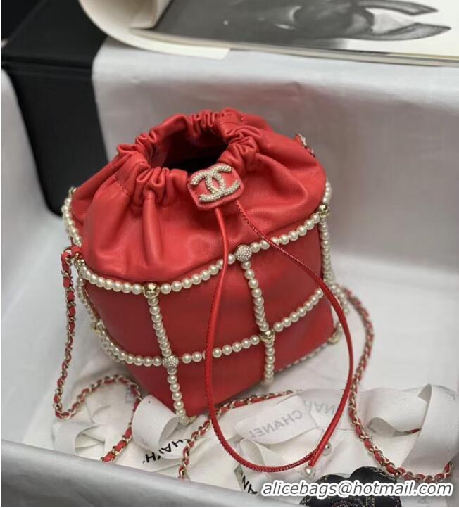 Good Product Chanel drawstring bag Lambskin & Gold Metal AS2388 red