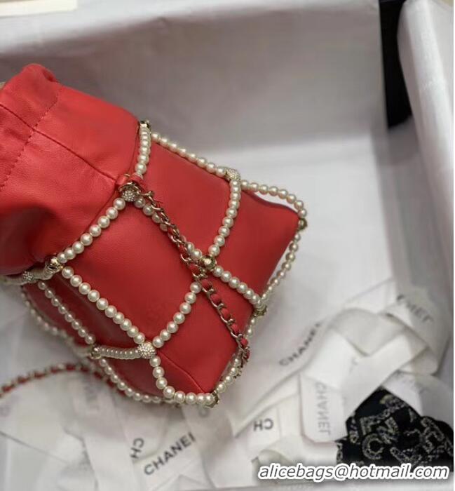 Good Product Chanel drawstring bag Lambskin & Gold Metal AS2388 red