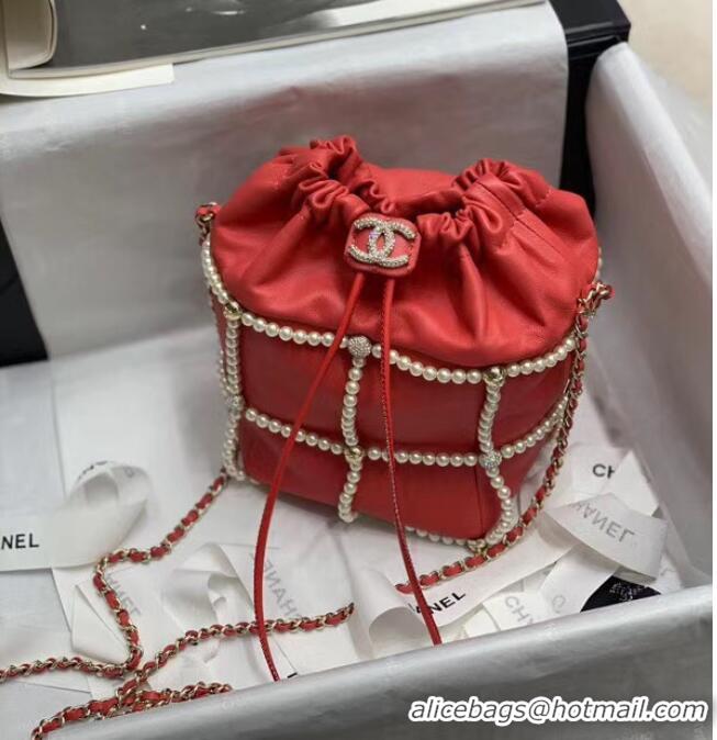 Good Product Chanel drawstring bag Lambskin & Gold Metal AS2388 red