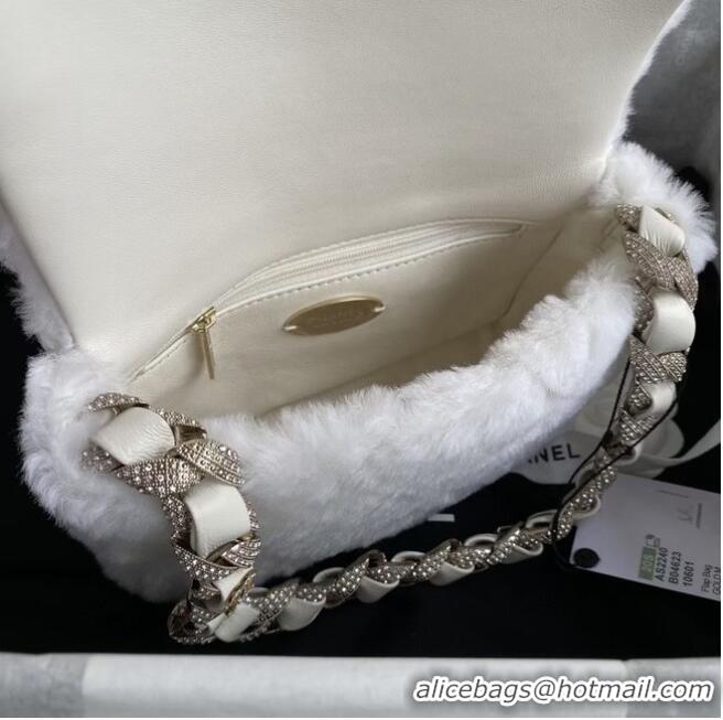 Top Design Chanel flap bag Shearling Lambskin Strass & Gold-Tone Metal AS2240 White