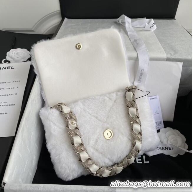 Top Design Chanel flap bag Shearling Lambskin Strass & Gold-Tone Metal AS2240 White