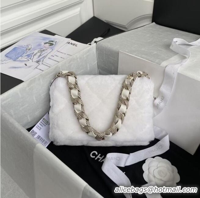 Top Design Chanel flap bag Shearling Lambskin Strass & Gold-Tone Metal AS2240 White