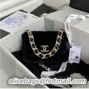 Luxury Classic Chanel flap bag Shearling Lambskin Strass & Gold-Tone Metal AS2240 black