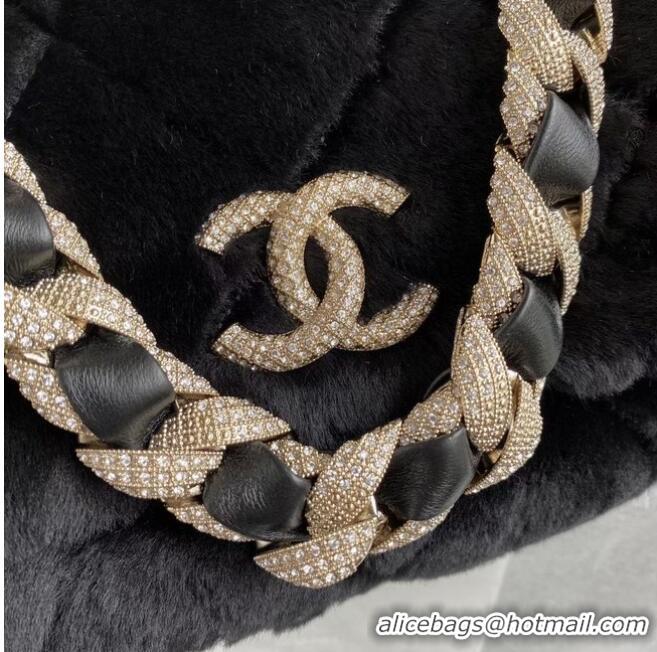 Luxury Classic Chanel flap bag Shearling Lambskin Strass & Gold-Tone Metal AS2240 black