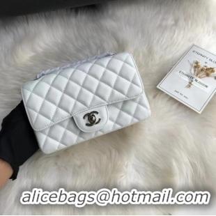 Most Popular Chanel Mini Flap Bag Grained Calfskin A1116 White Silver