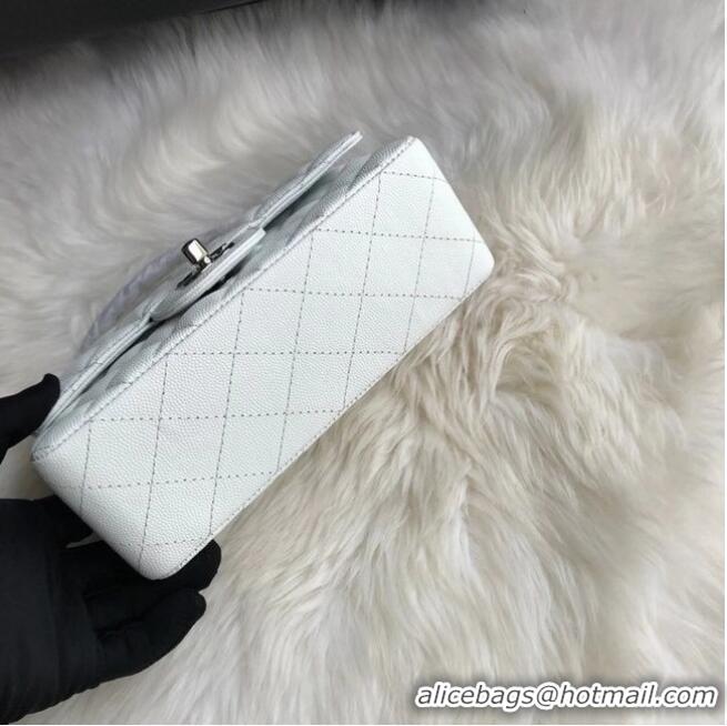 Most Popular Chanel Mini Flap Bag Grained Calfskin A1116 White Silver